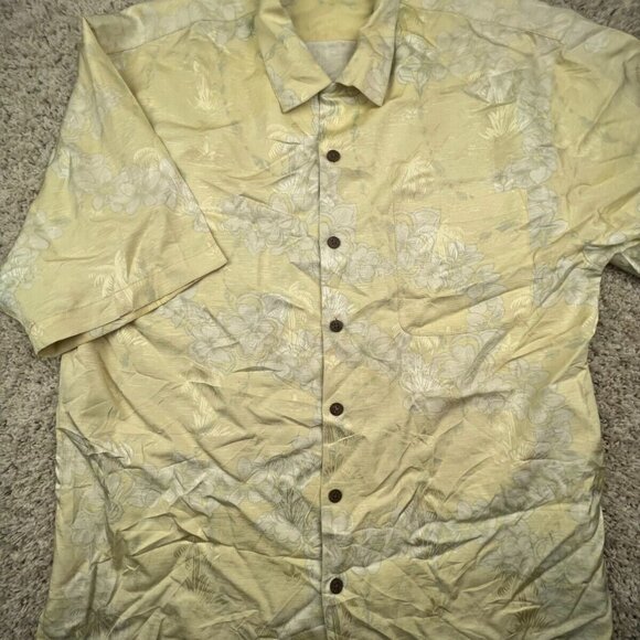 Tommy Bahama All Silk Hawaiian Camp Shirt Kapalua Button Up Floral Yellow Large - Picture 1 of 12